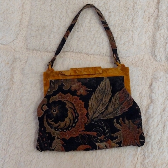 Vintage Floral Carpet Tapestry Handbag Purse - Picture 1 of 11